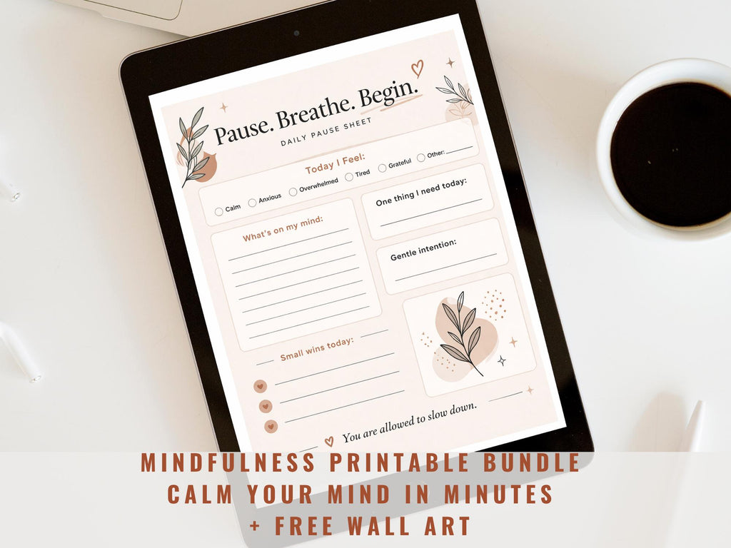 Mindfulness Printable Bundle | Anxiety Relief Worksheets, Self-Care Planner (Instant Download)