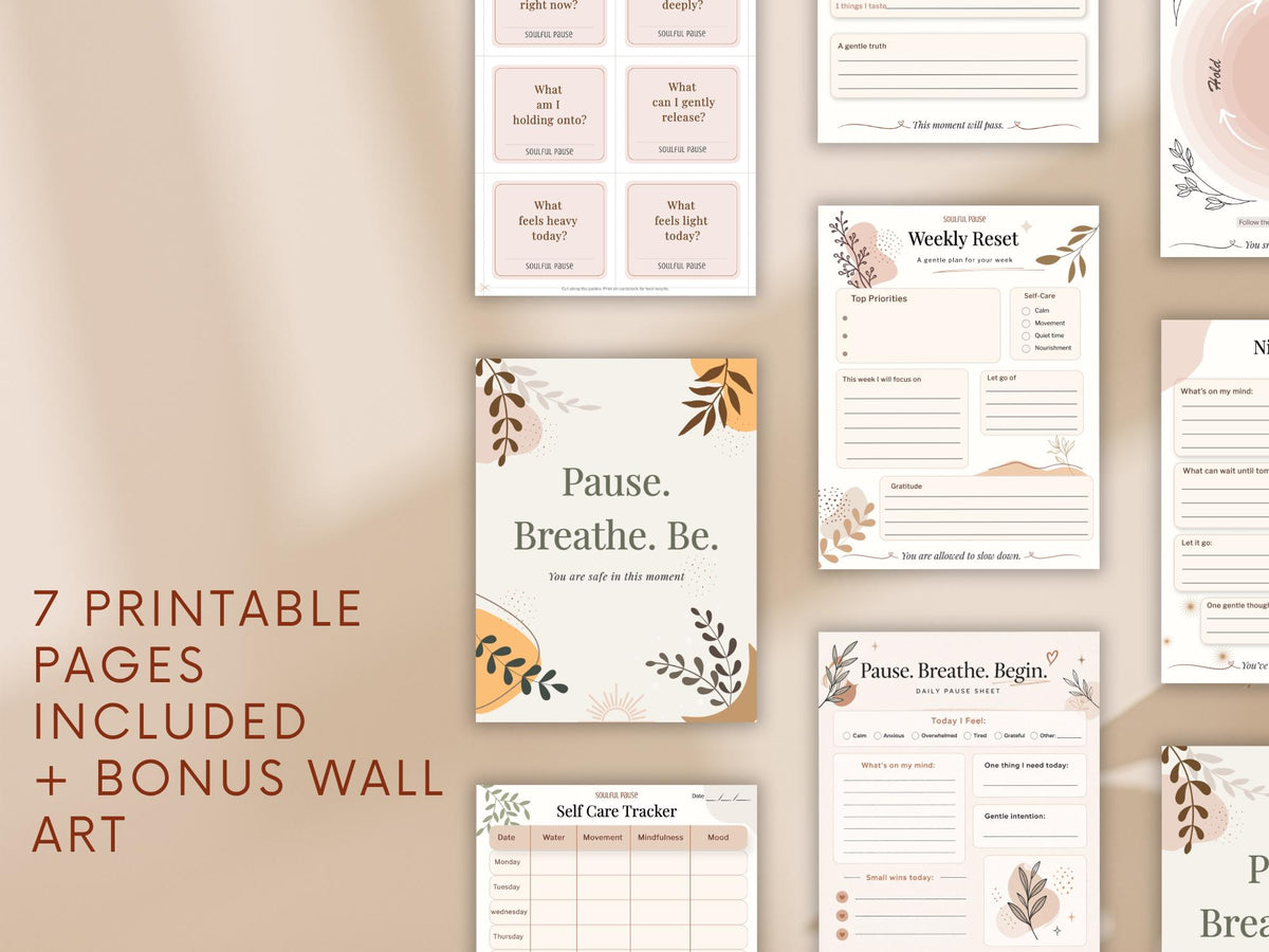 Mindfulness Printable Bundle | Anxiety Relief Worksheets, Self-Care Planner (Instant Download)